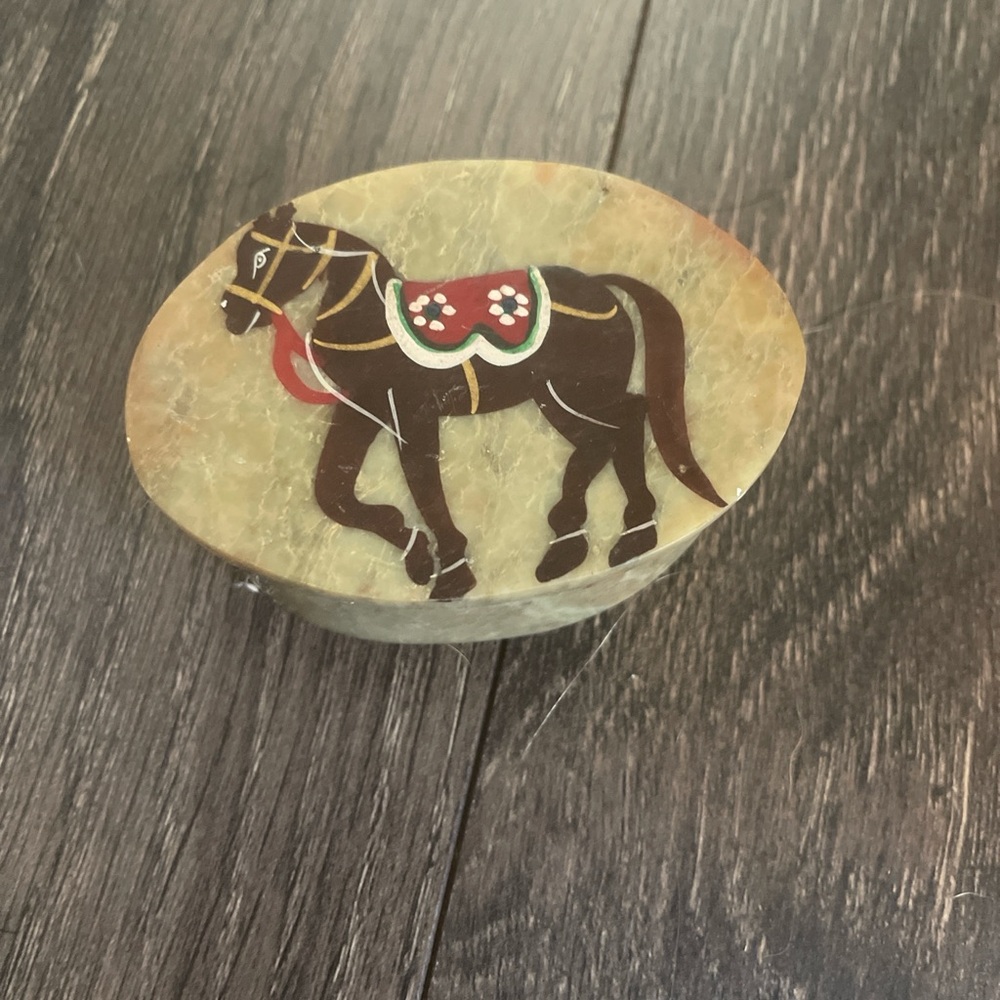 Small Decorative Stone Bowl with Horse Design